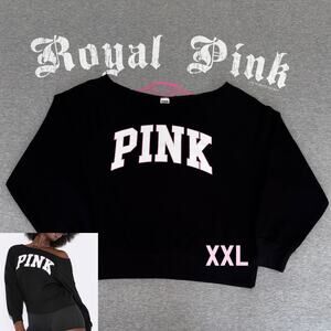VS PINK Ivy Fleece Off-The-Shoulder Limited Edition Pure Black Night Sparkle-XXL